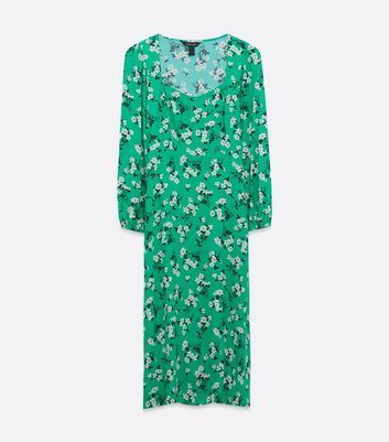 Green Floral Square Neck Midi Dress New Look