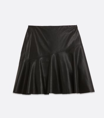 Black Leather-Look Flippy Skirt New Look