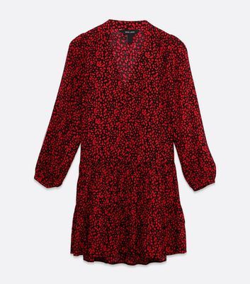 Red Spot V Neck Tiered Smock Dress New Look
