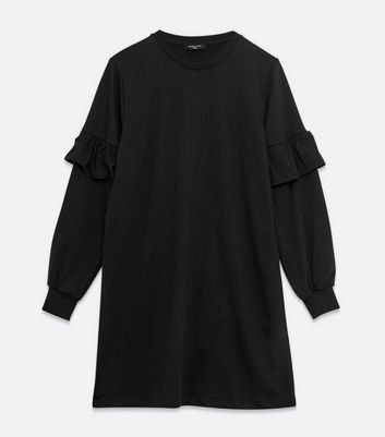 Tall Black Frill Trim Sweatshirt Dress New Look