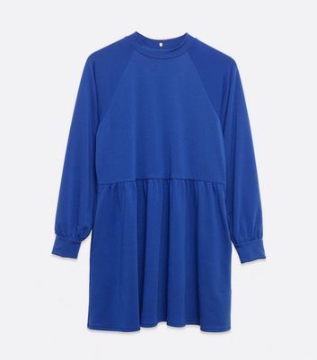 Bright Blue Puff Sleeve Sweatshirt Smock Dress New Look