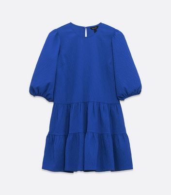 Blue Puff Sleeve Tiered Smock Dress New Look