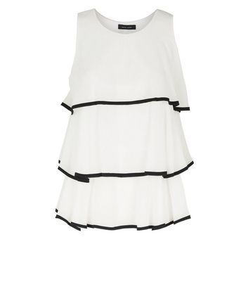 White Chiffon Tiered Binded Hem Top New Look