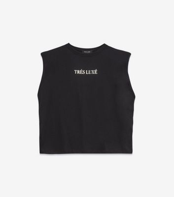Black Trés Luxé Logo Shoulder Pad Vest New Look