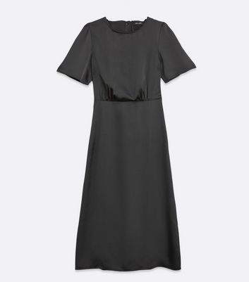 Black Satin Short Sleeve Midi Dress New Look