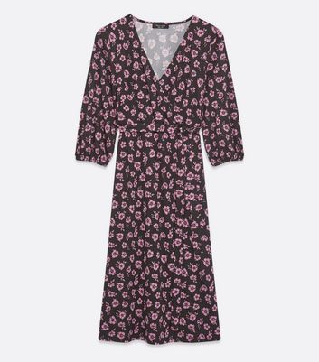 Petite Black Floral Soft Touch Midi Dress New Look