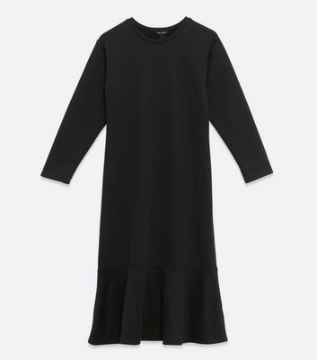 Black Ruffle Midi Sweatshirt Dress New Look