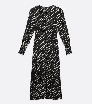 Black Zebra Print Long Puff Sleeve Midi Dress New Look