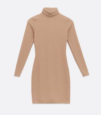 Stone Ribbed Roll Neck Dress New Look
