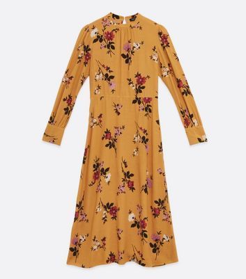 Yellow Floral High Neck Midi Dress New Look