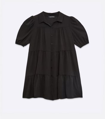Black Tiered Puff Sleeve Shirt Smock Dress New Look