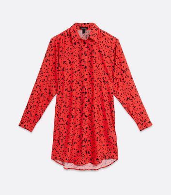 Red Animal Print Long Sleeve Shirt Dress New Look