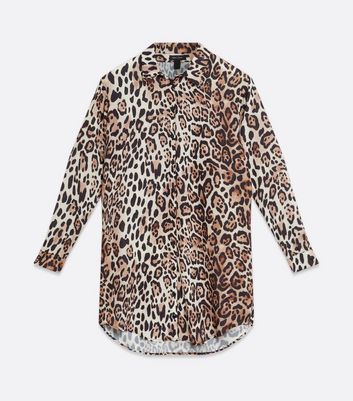 Brown Leopard Print Long Sleeve Shirt Dress New Look