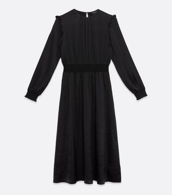 Black Satin Frill Midi Dress New Look