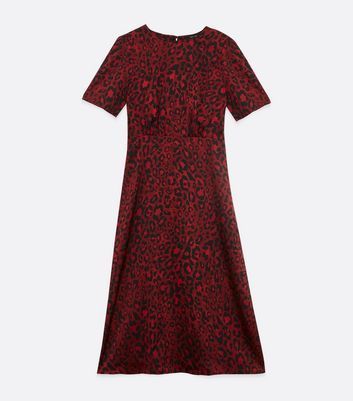 Red Satin Leopard Print Midi Dress New Look