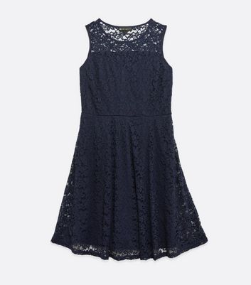 Curves Navy Lace Skater Dress New Look