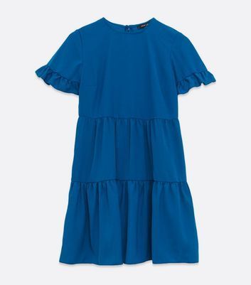 Bright Blue Frill Sleeve Tiered Smock Dress New Look