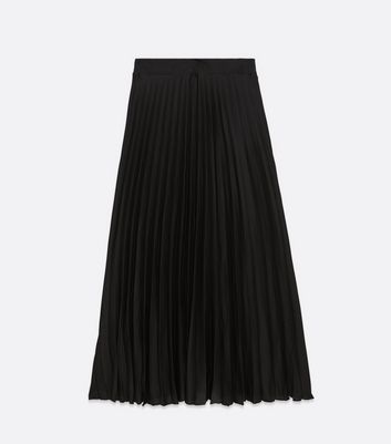 Tall Black Pleated Satin Midi Skirt New Look