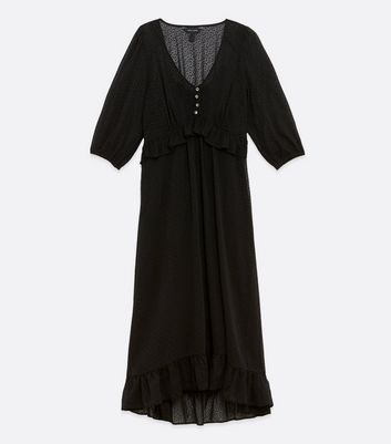 Black Chiffon Velvet Spot Midi Dress New Look