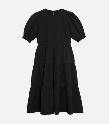 Petite Black Puff Sleeve Midi Dress New Look