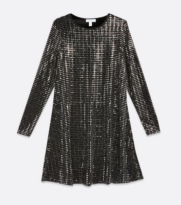 Silver Mirrored Sequin Swing Dress New Look