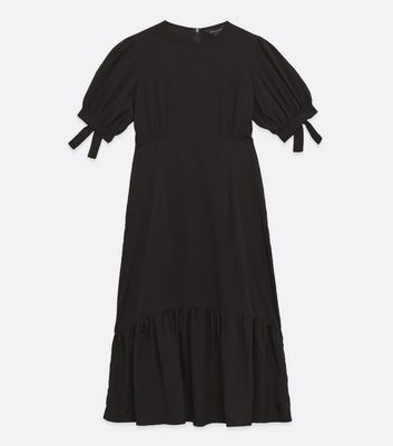 Black Tie Sleeve Frill Midi Dress New Look