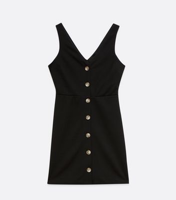 Black Button Front Pinafore Dress New Look