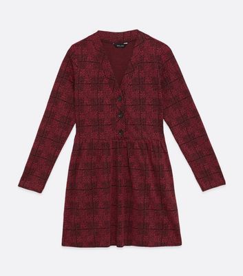 Plum Check Button Mini Dress New Look