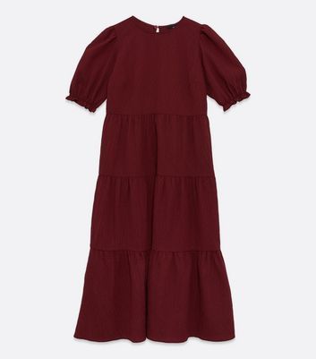 Burgundy Puff Sleeve Smock Midi Dress New Look