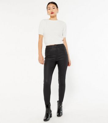 Petite Black Leather-Look Lift & Shape Jenna Skinny Jeans New Look