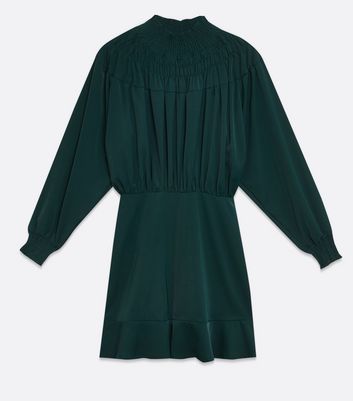 Teal Shirred High Neck Dress New Look