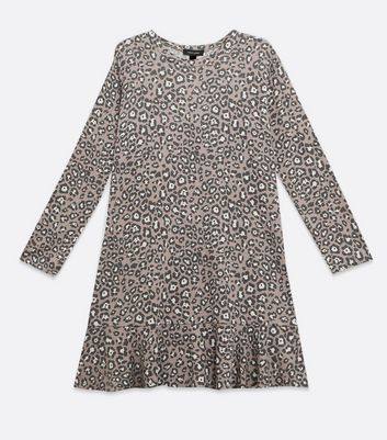 Brown Leopard Print Frill Sweatshirt Dress New Look