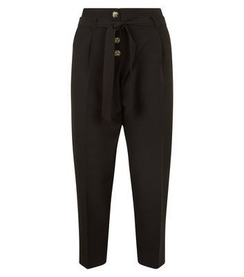 Black Button Front Tapered Trousers New Look