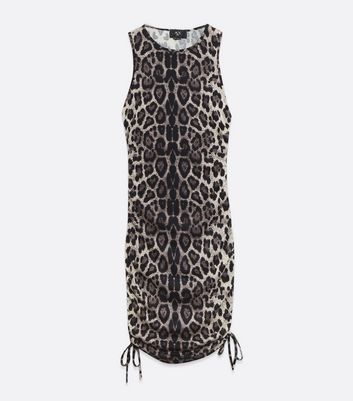 Light Grey Leopard Print Ruched Mini Dress New Look