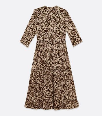 Brown Leopard Print Tiered Hem Midi Dress New Look