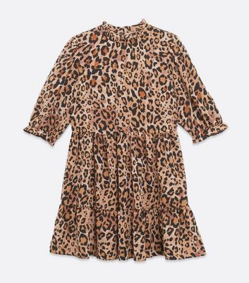 Brown Leopard Print High Neck Smock Dress New Look