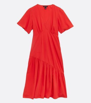 Red Plain Tiered Hem Midi Dress New Look
