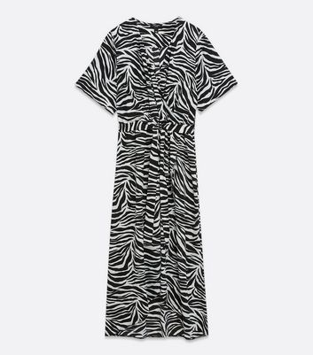 Curves Black Zebra Print Dip Hem Midi Dress New Look