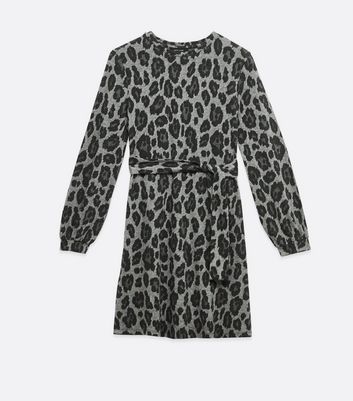 Light Grey Leopard Print Tunic Dress New Look
