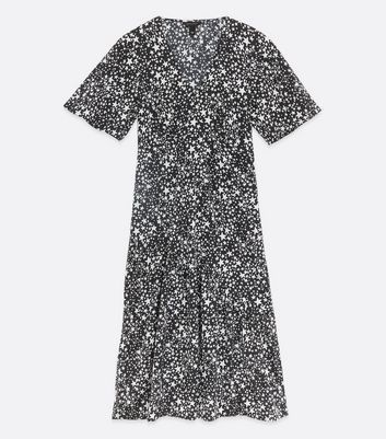 Black Star Print Tiered Midi Dress New Look