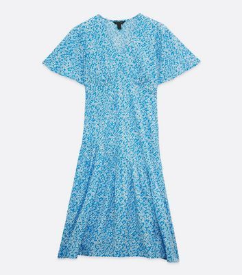 Blue Ditsy Floral Short Sleeve Tiered Midi Dress New Look