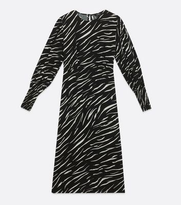 Curves Black Zebra Print Long Puff Sleeve Midi Dress New Look
