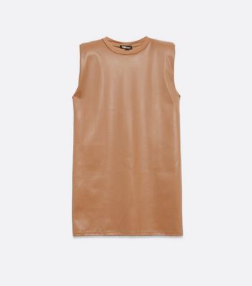 Tan Leather-Look Shift Dress New Look