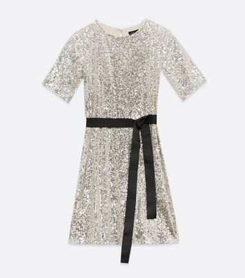 Gold Sequin Belted Mini Dress New Look