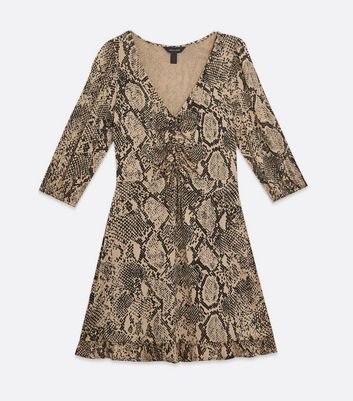 Brown Snake Print Ruched Mini Dress New Look