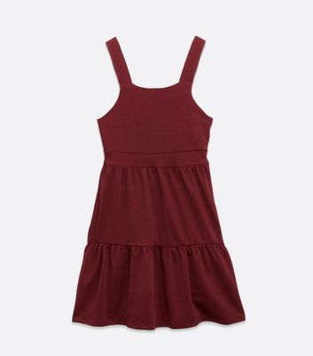 Burgundy Crepe Tiered Pinafore Dress New Look