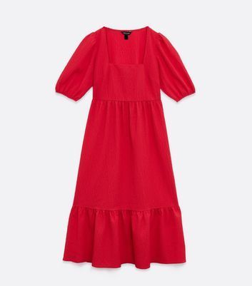 Red Crinkle Smock Midi Dress New Look