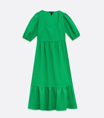 Green Crinkle Smock Midi Dress New Look