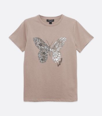 Petite Camel Metallic Butterfly T-Shirt New Look