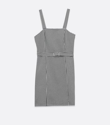 Tall Black Dogtooth Belted Pinafore Dress New Look